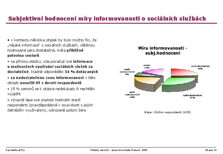 Subjektivní hodnocení míry informovanosti o sociálních službách • v kontextu několika otázek by bylo