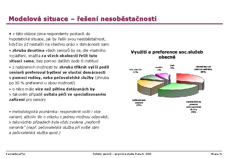 Modelová situace – řešení nesoběstačnosti • v této otázce jsme respondenty postavili do hypotetické