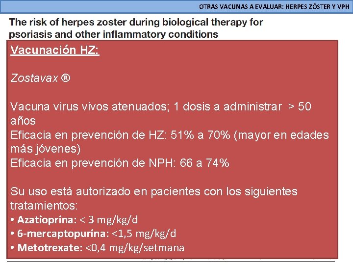 OTRAS VACUNAS A EVALUAR: HERPES ZÓSTER Y VPH Vacunación HZ: Zostavax ® Vacuna virus