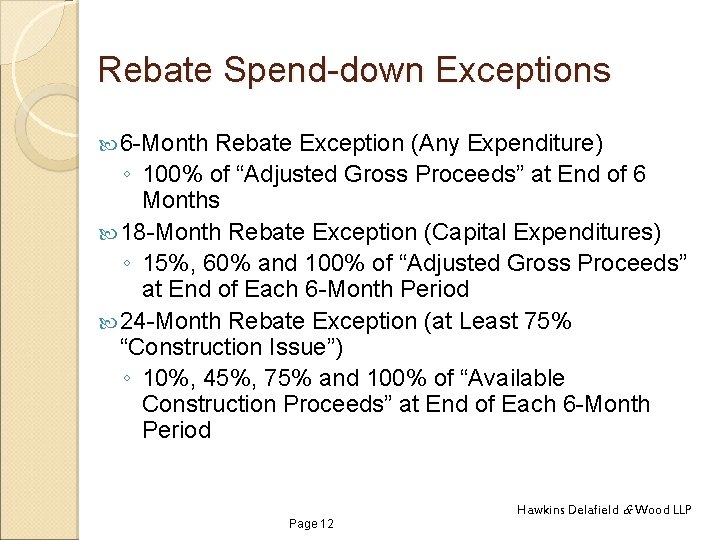 Rebate Spend-down Exceptions 6 -Month Rebate Exception (Any Expenditure) ◦ 100% of “Adjusted Gross