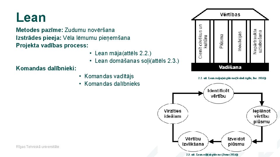 Lean Metodes pazīme: Zudumu novēršana Izstrādes pieeja: Vēla lēmumu pieņemšana Projekta vadības process: •