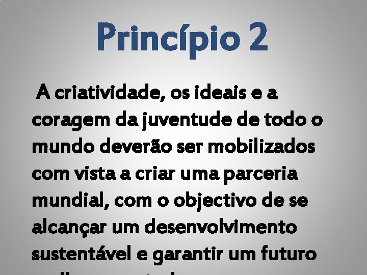 Princípio 2 A criatividade, os ideais e a coragem da juventude de todo o