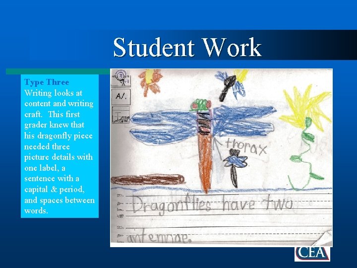 Student Work Type Three Writing looks at content and writing craft. This first grader