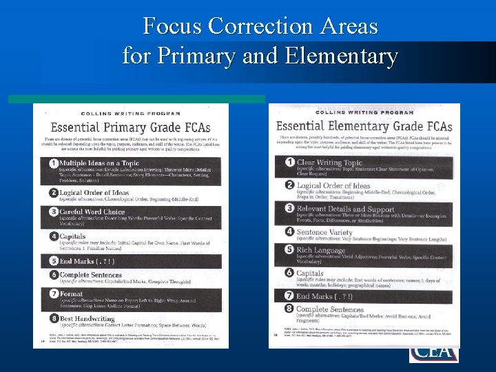 Focus Correction Areas for Primary and Elementary 