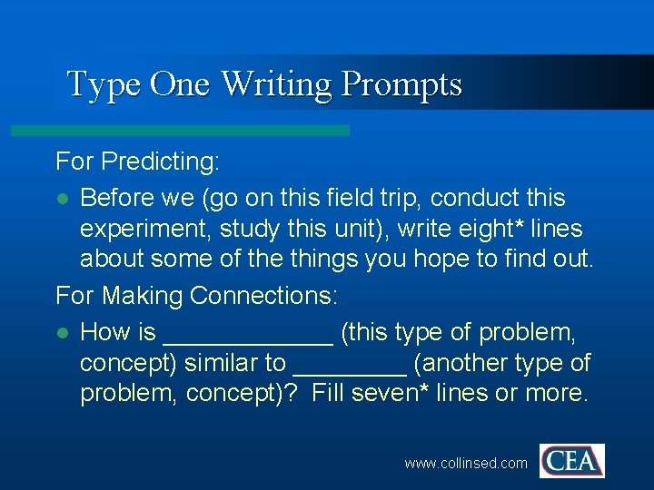 Type One Writing Prompts For Predicting: l Before we (go on this field trip,