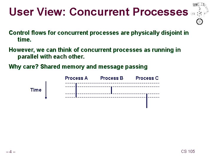 User View: Concurrent Processes Control flows for concurrent processes are physically disjoint in time.