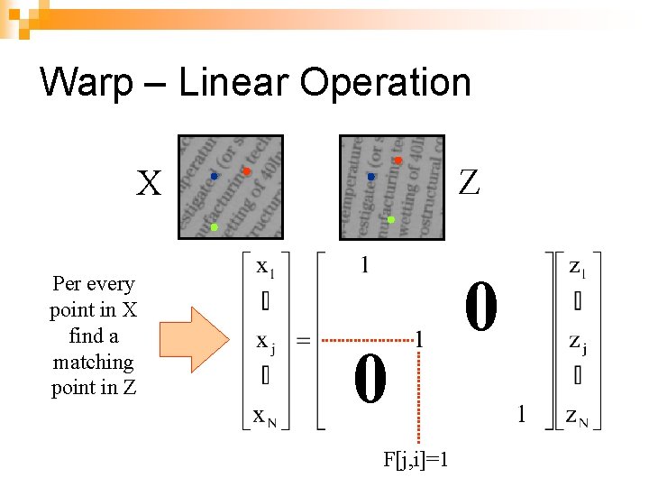 Warp – Linear Operation Z X Per every point in X find a matching