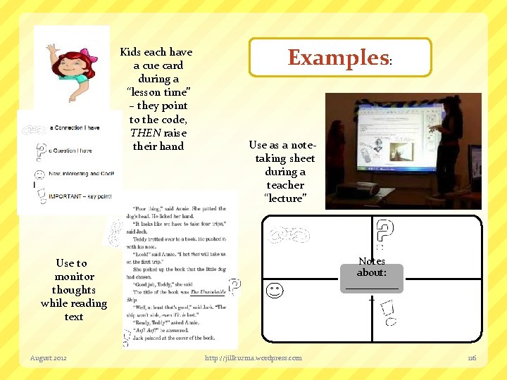 Kids each have a cue card during a “lesson time” – they point to