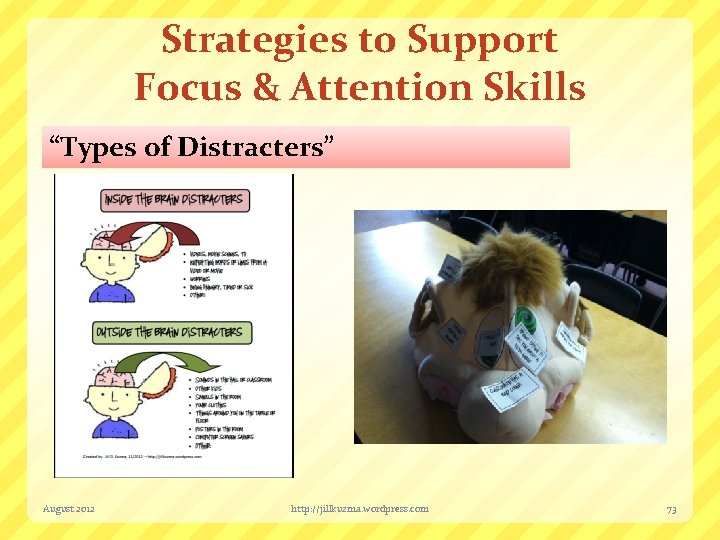 Strategies to Support Focus & Attention Skills “Types of Distracters” August 2012 http: //jillkuzma.
