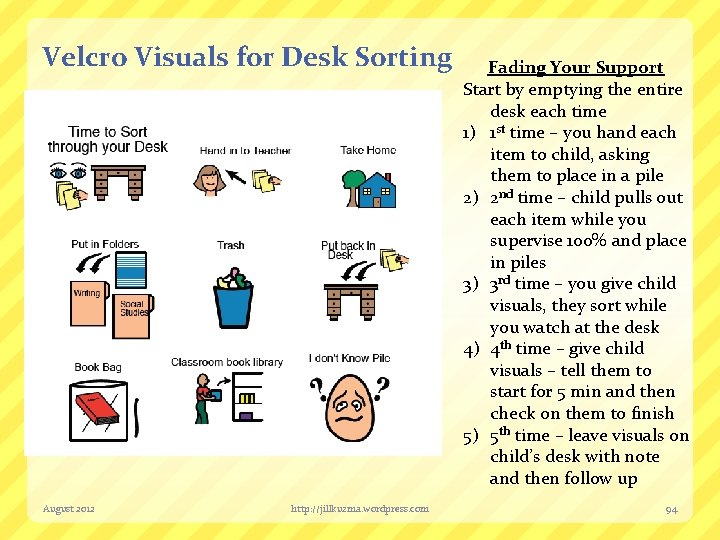 Velcro Visuals for Desk Sorting August 2012 http: //jillkuzma. wordpress. com Fading Your Support