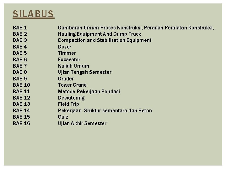 SILABUS BAB 1 BAB 2 BAB 3 BAB 4 BAB 5 BAB 6 BAB SILABUS BAB 1 BAB 2 BAB 3 BAB 4 BAB 5 BAB 6 BAB