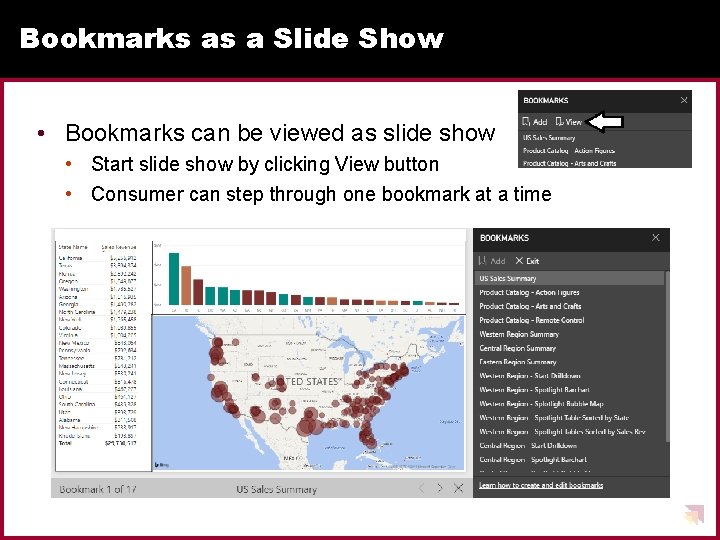 Bookmarks as a Slide Show • Bookmarks can be viewed as slide show •