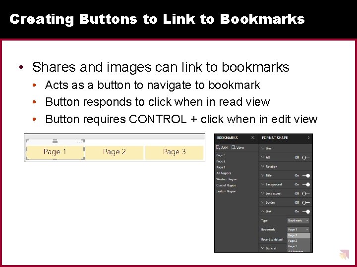 Creating Buttons to Link to Bookmarks • Shares and images can link to bookmarks