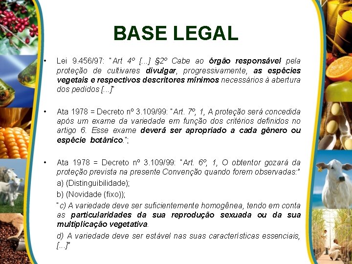 BASE LEGAL • • Lei 9. 456/97: “Art 4º [. . . ] §