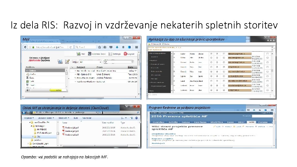 Iz dela RIS: Razvoj in vzdrževanje nekaterih spletnih storitev Mail Aplikacija zu-app za ažuriranje