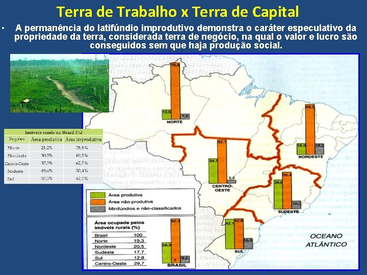 Terra de Trabalho x Terra de Capital • A permanência do latifúndio improdutivo demonstra