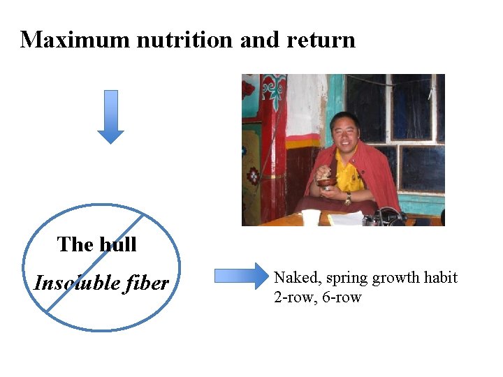 Maximum nutrition and return The hull Insoluble fiber Naked, spring growth habit 2 -row,