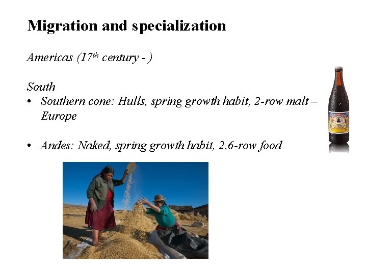 Migration and specialization Americas (17 th century - ) South • Southern cone: Hulls,