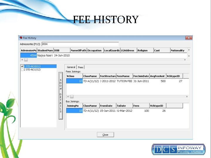 FEE HISTORY 