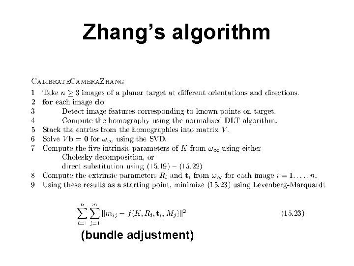 Zhang’s algorithm (bundle adjustment) 