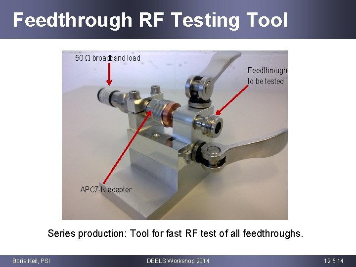 Feedthrough RF Testing Tool 50 Ω broadband load Feedthrough to be tested APC 7