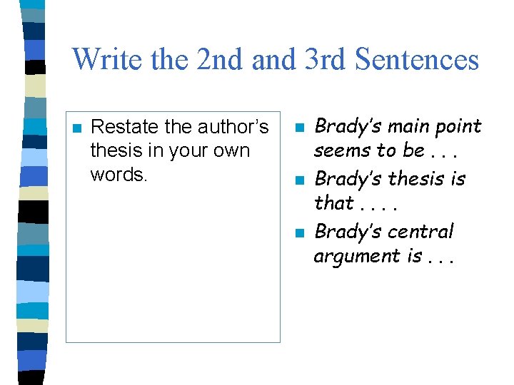 Write the 2 nd and 3 rd Sentences n Restate the author’s thesis in
