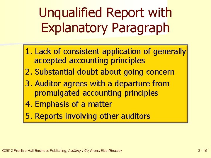 Unqualified Report with Explanatory Paragraph 1. Lack of consistent application of generally accepted accounting