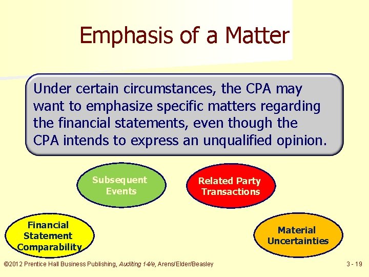 Emphasis of a Matter Under certain circumstances, the CPA may want to emphasize specific