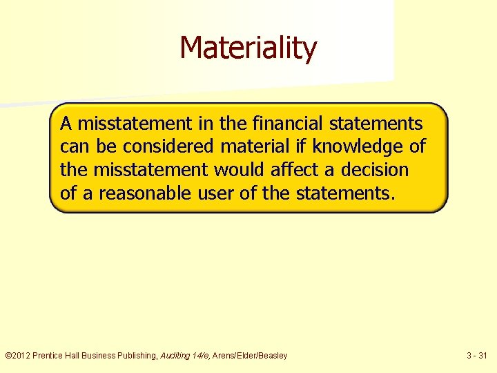 Materiality A misstatement in the financial statements can be considered material if knowledge of