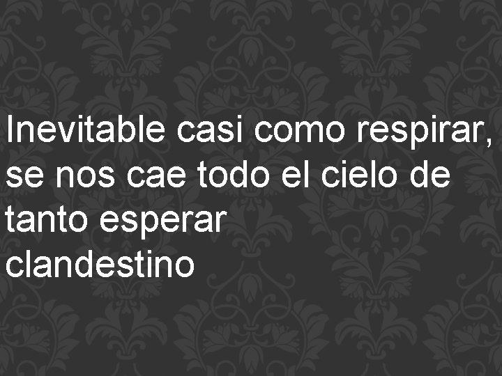 Inevitable casi como respirar, se nos cae todo el cielo de tanto esperar clandestino