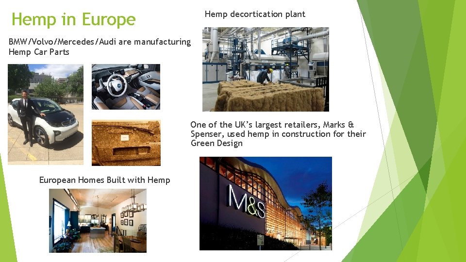 Hemp in Europe Hemp decortication plant BMW/Volvo/Mercedes/Audi are manufacturing Hemp Car Parts One of