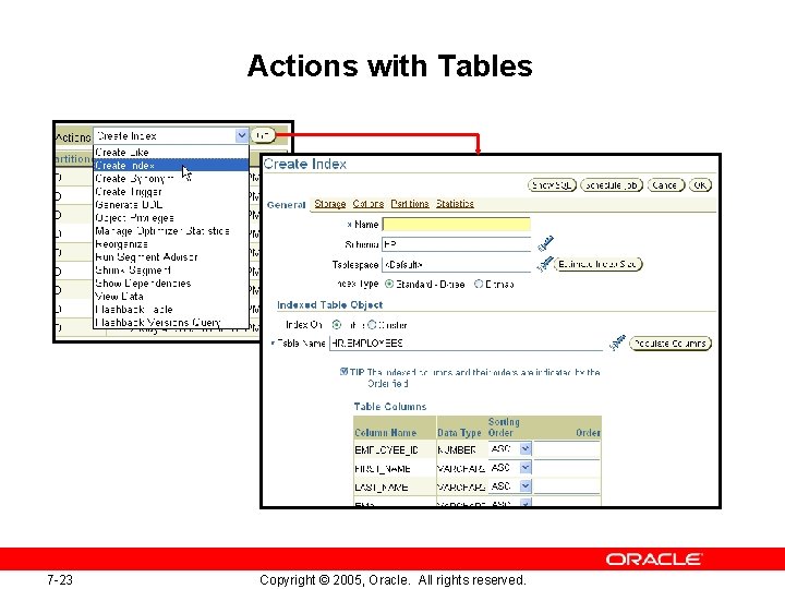 Actions with Tables 7 -23 Copyright © 2005, Oracle. All rights reserved. Actions with Tables 7 -23 Copyright © 2005, Oracle. All rights reserved.