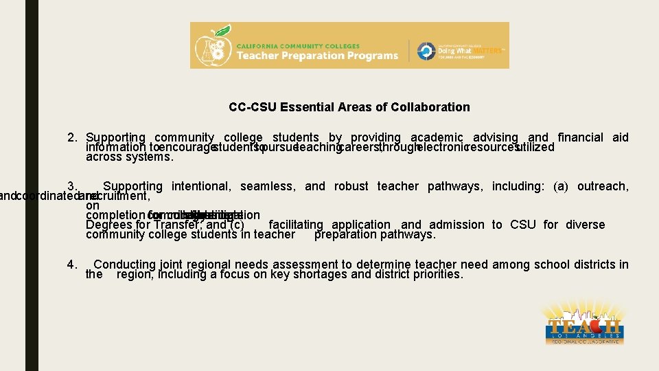 CC-CSU Essential Areas of Collaboration 2. Supporting community college students by providing academic advising