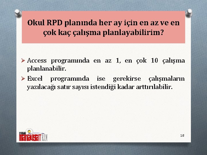 Okul RPD planında her ay için en az ve en çok kaç çalışma planlayabilirim?