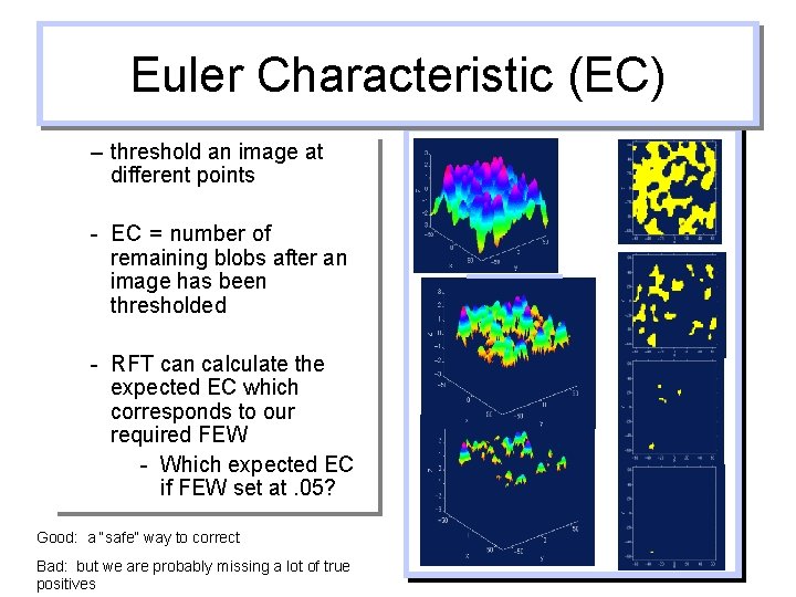 Euler Characteristic (EC) – threshold an image at different points - EC = number