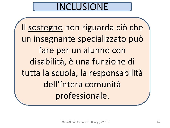 INCLUSIONE Il sostegno non riguarda ciò che un insegnante specializzato può fare per un