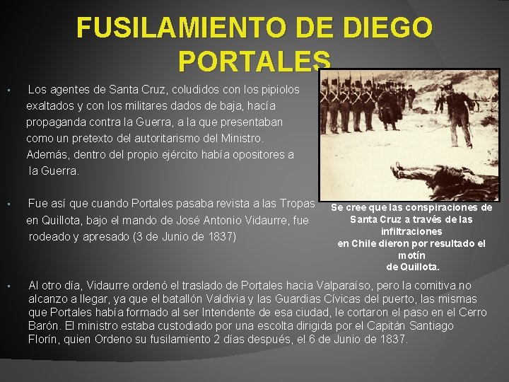 FUSILAMIENTO DE DIEGO PORTALES • Los agentes de Santa Cruz, coludidos con los pipiolos