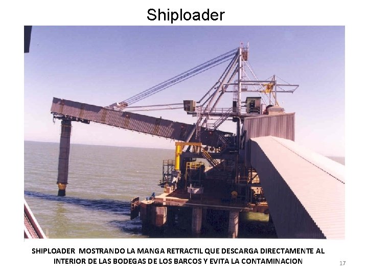 Shiploader SHIPLOADER MOSTRANDO LA MANGA RETRACTIL QUE DESCARGA DIRECTAMENTE AL INTERIOR DE LAS BODEGAS