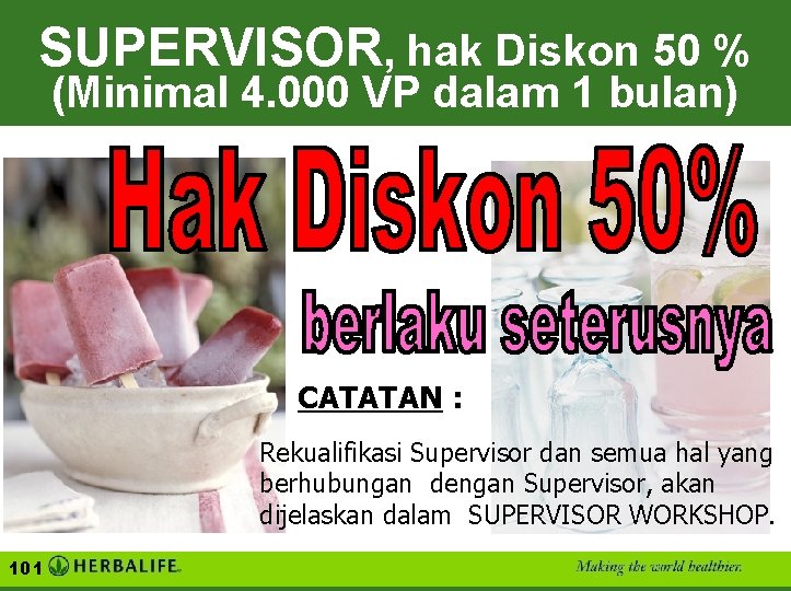 SUPERVISOR, hak Diskon 50 % (Minimal 4. 000 VP dalam 1 bulan) CATATAN :