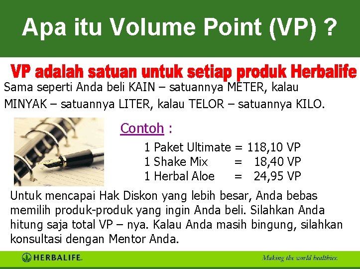 Apa itu Volume Point (VP) ? Sama seperti Anda beli KAIN – satuannya METER,