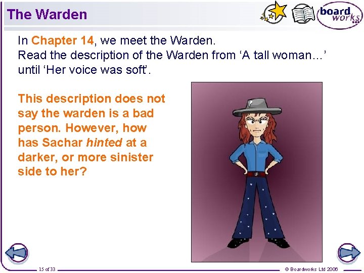 The Warden In Chapter 14, we meet the Warden. Read the description of the