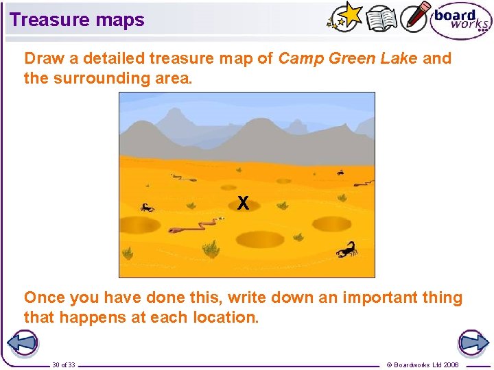 Treasure maps Draw a detailed treasure map of Camp Green Lake and the surrounding