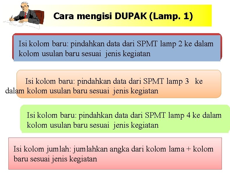 Cara mengisi DUPAK (Lamp. 1) Isi kolom baru: pindahkan data dari SPMT lamp 2