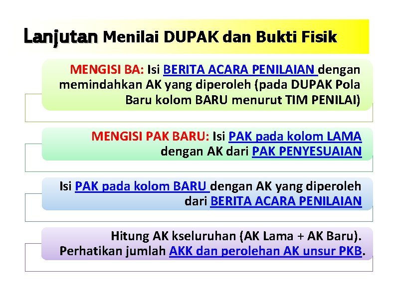 Lanjutan Menilai DUPAK dan Bukti Fisik MENGISI BA: Isi BERITA ACARA PENILAIAN dengan memindahkan