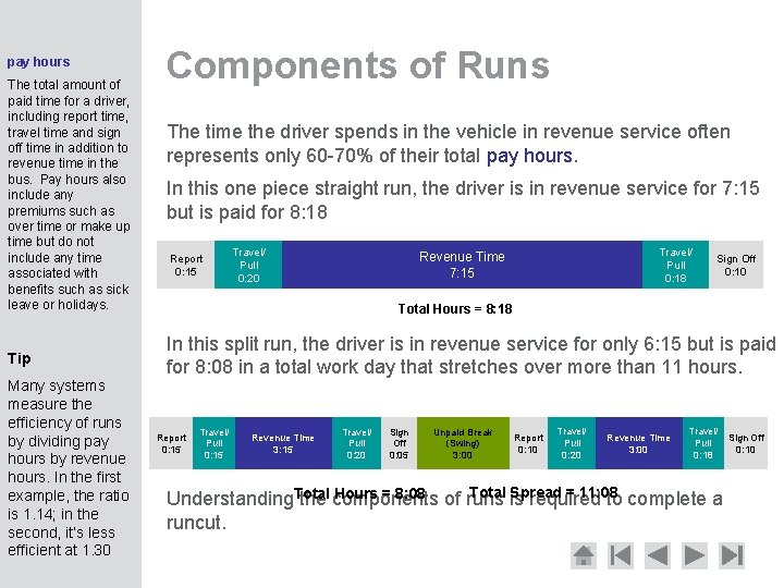 pay hours The total amount of paid time for a driver, including report time,