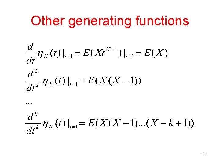 Other generating functions 11 