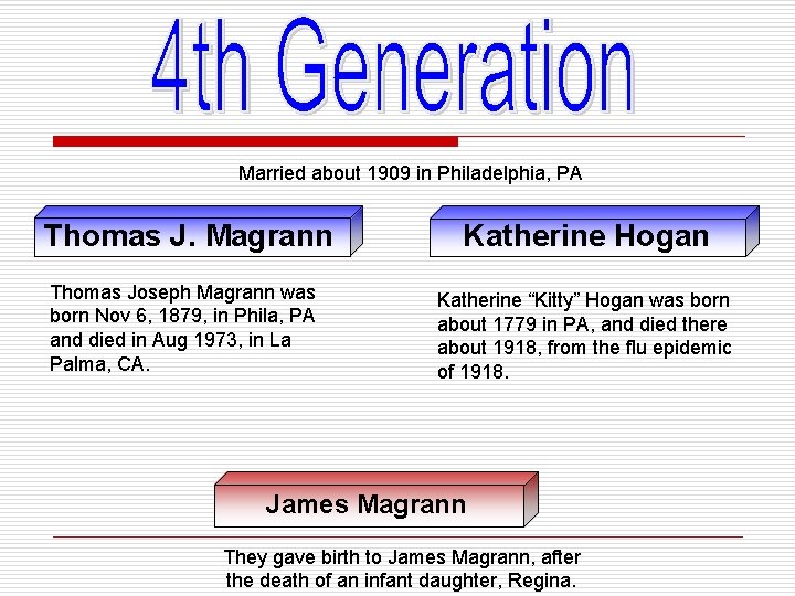 Married about 1909 in Philadelphia, PA Thomas J. Magrann Katherine Hogan Thomas Joseph Magrann