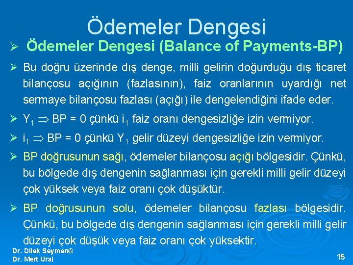 Ödemeler Dengesi Ø Ödemeler Dengesi (Balance of Payments-BP) Ø Bu doğru üzerinde dış denge,