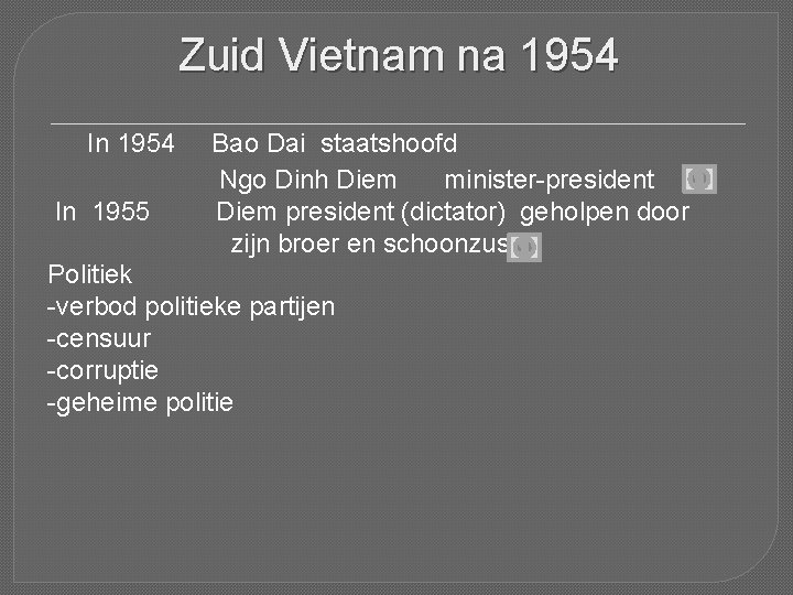 Zuid Vietnam na 1954 In 1955 Bao Dai staatshoofd Ngo Dinh Diem minister-president Diem