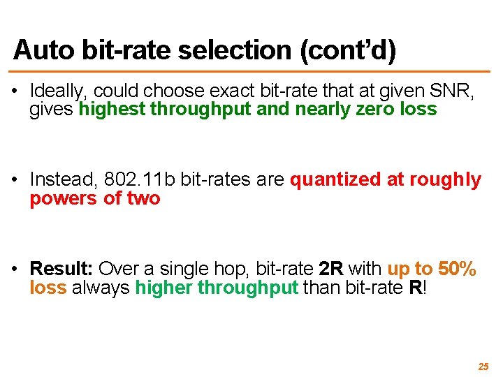 Auto bit-rate selection (cont’d) • Ideally, could choose exact bit-rate that at given SNR,